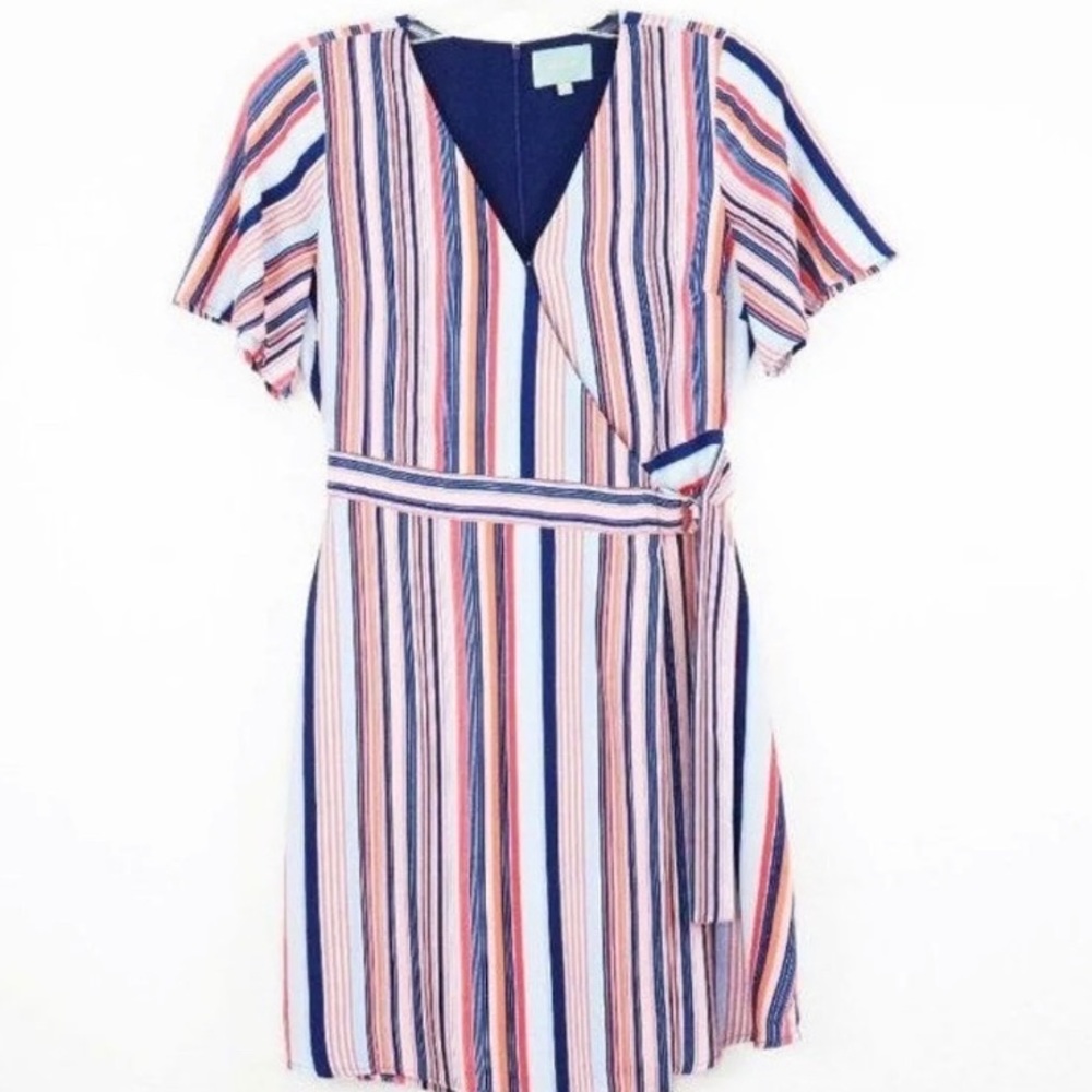 Skies are Blue striped faux wrap dress